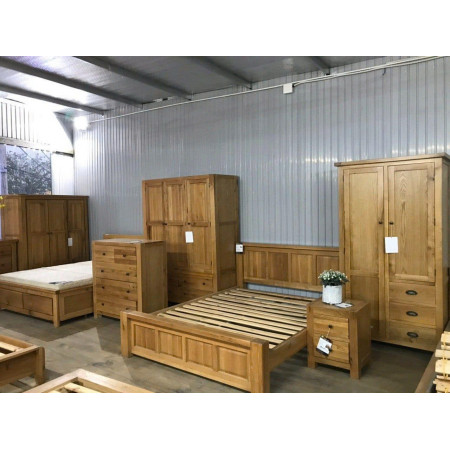 Chunky Oak - Nệm 1m6 x 2m : Giường Ngủ Gỗ Sồi Chân Trụ